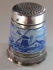 #127 WINDMILL SCENE HAND PAINTED STERLING SILVER  THIMBLE (SIZE 8/MY GUESS) , used for sale  Shipping to United Kingdom