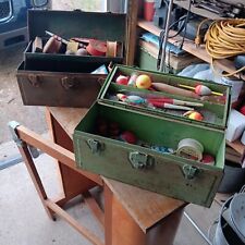 VINTAGE 2 RUSTIC OLD METAL TACKLE BOXes W TRAY 1 Key Some Tackle Lot Of Both for sale  Shipping to South Africa