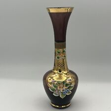 Vintage Amethyst Handpainted And Gilded Glass Vase, used for sale  Shipping to South Africa