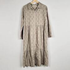 LAURA BIANCHI Eyelet 100% Cotton Taupe Tiered Midi Dress Made in Italy Sz Large for sale  Shipping to South Africa