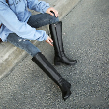 Sapatos femininos da moda com zíper salto baixo robusto joelho fivela alta botas de equitação, usado comprar usado  Enviando para Brazil
