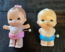 2 Vintage 1977 Tomy Waddling Walking Wind Up Baby Toy Blue & Pink Diaper Works N for sale  Shipping to South Africa