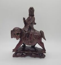 Vintage Lacquered Handcarved Wood Buddha Statue Kwan-yin Guanyin Riding Foo Dog for sale  Tucson