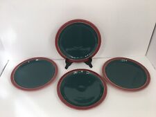 Denby HARLEQUIN SALAD DESSERT PLATES Lot Set x 4 Green W/ Red Rim Speckles for sale  Canada