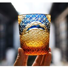 Vasos de whisky Rocks Edo Kiriko cristal vaso de whisky taza vajilla 9 oz azul, usado segunda mano  Embacar hacia Argentina