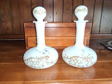 ANTIQUE MILK GLASS HAND PAINTED FLORAL DECANTERS WITH STOPPERS,  SET OF TWO for sale  Shipping to South Africa