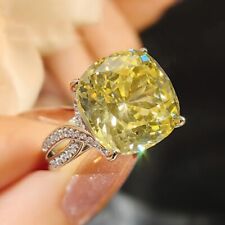 Novo anel de prata feminino luxo pedra preciosa citrina amarela corte flor de gelo 14 mm comprar usado  Enviando para Brazil