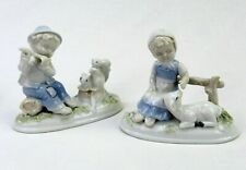 Estatuetas infantis de porcelana azul branco menino menina esquilos cordeiro 4" conjunto de 2 comprar usado  Enviando para Brazil