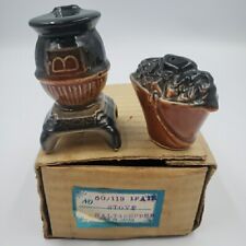 Vtg Pot Belly Stove and Coal Bucket Salt and Pepper Shakers 60s MCM Japan Rustic for sale  Shipping to South Africa