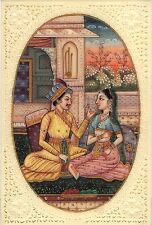 Indian Mogul Empire Miniature Painting Handmade Watercolor Mughal Harem Folk Art for sale  Shipping to Canada