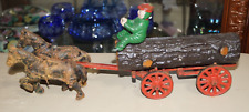 Antiguo carro de troncos de juguete de hierro fundido Arcade Mfg Co con hombre, tronco y 2 caballos, usado segunda mano  Embacar hacia Argentina