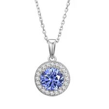 Ladies Solid Sterling 925 Silver Tanzanite & Sapphire Target Pendant Necklace for sale  Shipping to South Africa