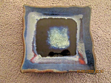 EARTHENWARE DISH/HEAVY CLAY KILN POTTERY/BAKED/COBALT BLUE /WHITE CRYSTAL CENTER for sale  Shipping to South Africa
