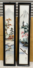 Vintage Hand Painted Porcelain Tiles Japanese Framed Wall Art - 2 Triptychs Set, used for sale  Shipping to South Africa