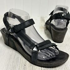Used, Teva Ysidro Wedge Leather Strappy Comfort Black Sandals Womens Size 9 US for sale  Shipping to South Africa