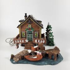 Christmas village house Cabin W/ Boat Lights Up Dock Fishing for sale  Shipping to South Africa