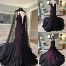 Black Purple Wedding Dress with Bridal Cape Gothic Mermaid Illusion Bridal Gowns for sale  Shipping to South Africa