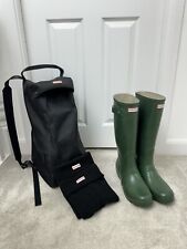 Genuine Hunter Original Tall Wellington Boot in Green + Socks and Bag for sale  Shipping to South Africa