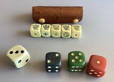Vintage Poker Dice Poker Game Set with 5 Dice Bakelite and Leather Case + 4 Wooden Dice for sale  Shipping to South Africa