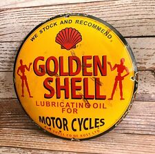 Placa de metal vintage dourada de porcelana óleo lubrificante para motocicleta SHELL comprar usado  Enviando para Brazil