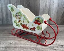 Used, Christmas Holiday Decor Vintage wooden sleigh Small Painted Red Metal Skis 10” for sale  Shipping to South Africa