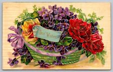 1908 PPC Best Wishes en relieve con cesta de flores como nuevo segunda mano  Embacar hacia Mexico