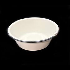 Enamelware Mixing Bowl Basin White Black Rim Enamel Farmhouse 9x3" Vintage, used for sale  Shipping to South Africa
