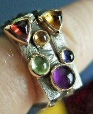 SUPERB SILVER + 1 4ct GOLD  "STACKER" RING CABOCHON CUT STONES (wear 1, 2 or 3) for sale  Shipping to South Africa