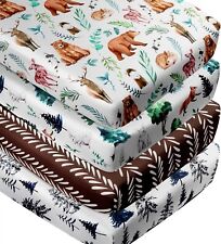 4 Pack Woodland Forest Animals Wood Neutral Unisex Fitted Baby Crib Sheets  for sale  Shipping to South Africa