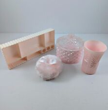 1960s Vintage Trelawney Pink Lucite Vanity Set Makeup Tray Brush Cup Powder Puff for sale  Shipping to South Africa