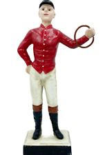 Vintage Equestrian Red Cast Iron Horse Jockey Holding Ring Statue Figure 14"H for sale  Mc Lean