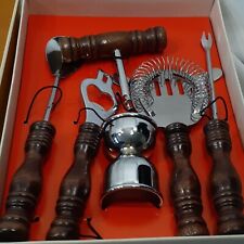 Vintage Deluxe Bar Aid Set 6 Pieces Wooden Handles Original Box Strainer Fork for sale  Shipping to South Africa