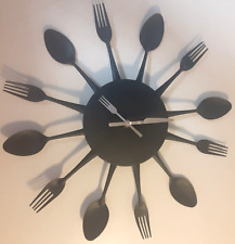 Reloj de pared de cocina cubiertos de cocina reloj de pared con tenedores y cucharas 3D TODO NEGRO segunda mano  Embacar hacia Argentina