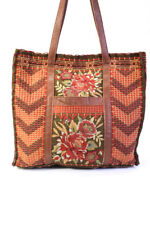Johnny Was Womens Double Handle Floral Embroidered Tote Handbag Green Brown for sale  Shipping to South Africa