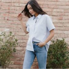 New Jenni Kayne Short Sleeve Boyfriend Cotton Button Up Shirt Light Blue Sz XXL for sale  Shipping to South Africa