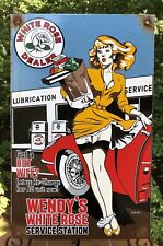 LARGE VINTAGE 1964 DATED WENDY’S WHITE ROSE GASOLINE GAS OIL PORCELAIN SIGN, used for sale  Shipping to Canada