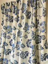 Blue Ikat Floral on Natural Woven Hidden Tab Curtain Panels (2) 53 x 83" for sale  Shipping to South Africa