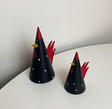 Pair of 2 [ Larssons Trä ] Black Wooded Chicken Decorations MADE IN SWEDEN, used for sale  Shipping to South Africa