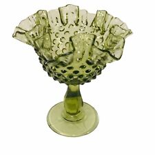 Fenton  Colonial Green Hobnail Compote With Double Crimped Edge 6 inches tall for sale  Shipping to Canada