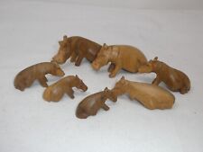 VINTAGE HAND CARVED WOOD AFRICAN HIPPOS FAMILY 7 MINI FIGURINES for sale  Philadelphia