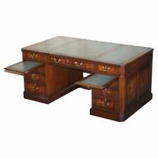 STUNNING LARGE FLAMED MAHOGANY TWIN PEDESTAL PARTNER DESK BUTLERS SERVING TRAYS for sale  PULBOROUGH