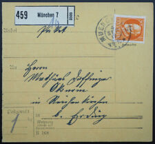 Bayern; "MÜNCHEN 7",  K2 auf Paketkarte 30 Pf. Ludwig 1917 nach Erding comprar usado  Enviando para Brazil