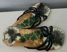 Sandalias con fondo de madera Flores suelas de goma estampado floral notablemente cómodas medianas segunda mano  Embacar hacia Argentina