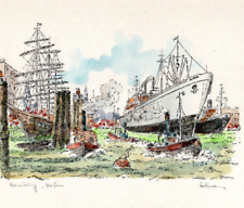 Motor a vapor White Star Ship Clipper Dock Boat aquarela impressão assinada 8,25x10,5 comprar usado  Enviando para Brazil