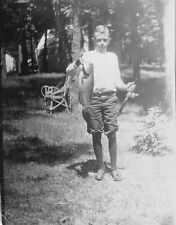 Vintage Snapshot Bass Fishing Young Boy Hunting Fish Rod Photo 1900's for sale  Shipping to South Africa