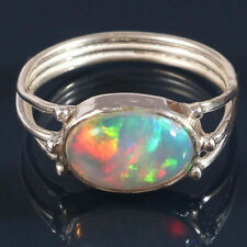 Ethiopian Opal Oval Stone 925 Sterling Silver Band Ring Handmade All Size  for sale  Shipping to United Kingdom