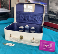 Vintage vanity case. Cream with small bottles mirror inside & key CROWN LUGGAGE for sale  Shipping to South Africa