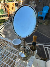 Espejo de afeitado vintage con cepillo y tazón de vidrio de leche espejo ajustable, plata  segunda mano  Embacar hacia Mexico