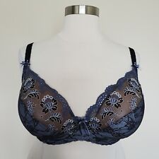 Fantasie Size 38G Bra Blue Black Floral Lace Mesh Sexy Underwire 38DDDD for sale  Shipping to South Africa