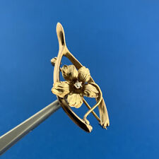 Art Nouveau 10K Yellow Gold Diamond Wishbone Flower Good Luck Fortune Pin Brooch for sale  Shipping to South Africa